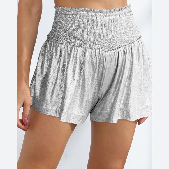 TCEC Pants - TCEC Silver Smocked High Waist Shorts